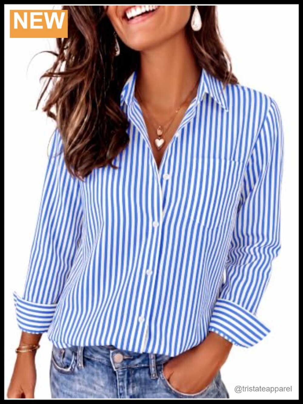 Super Soft Striped Button Down Shirts for Women Long Sleeve Casual Collared